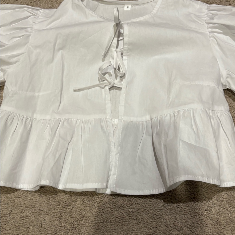 White Peplum Tie-Front Top